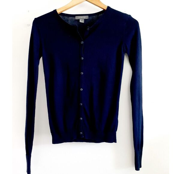 Primark Sweaters - Primark Midnight Blue Knit Ribbed 100% Cotton Button Cardigan Womens Size 2
